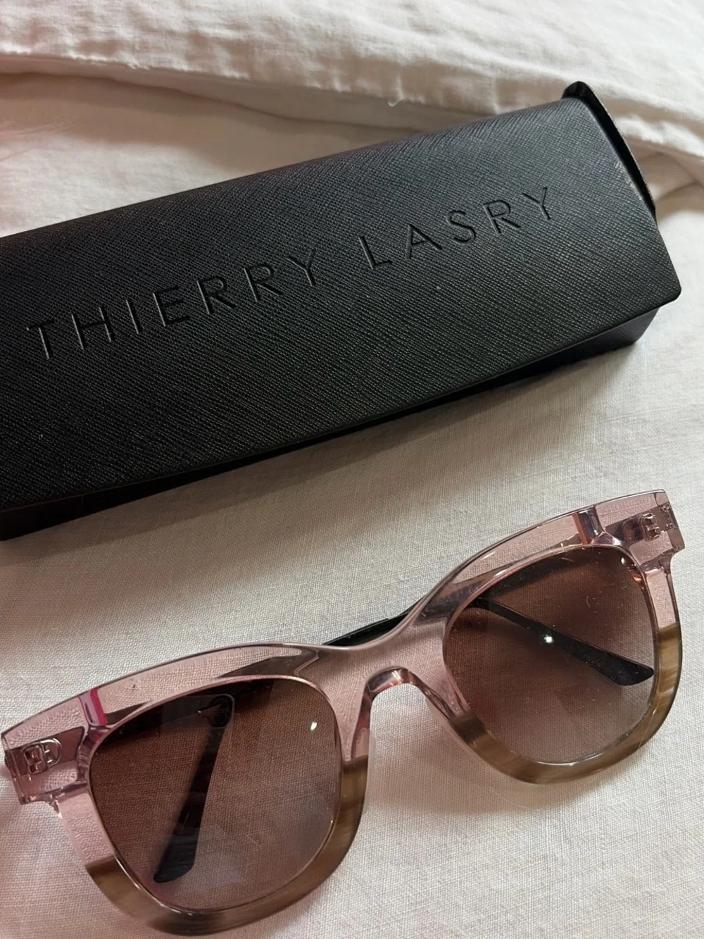 THIERRY LASRY Clear Pink-Tan Gradient Square Sunglasses